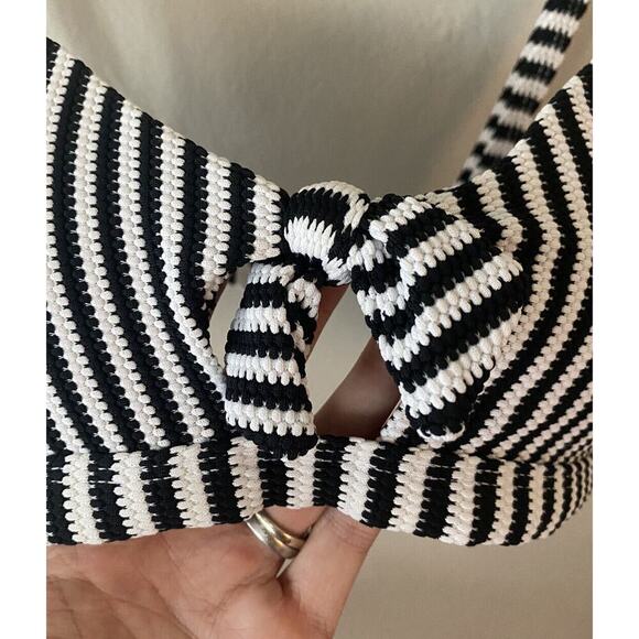 Peony Swim Australia Bikini Top Size 12 Striped Tie Front Black White Resort - Picture 4 of 7